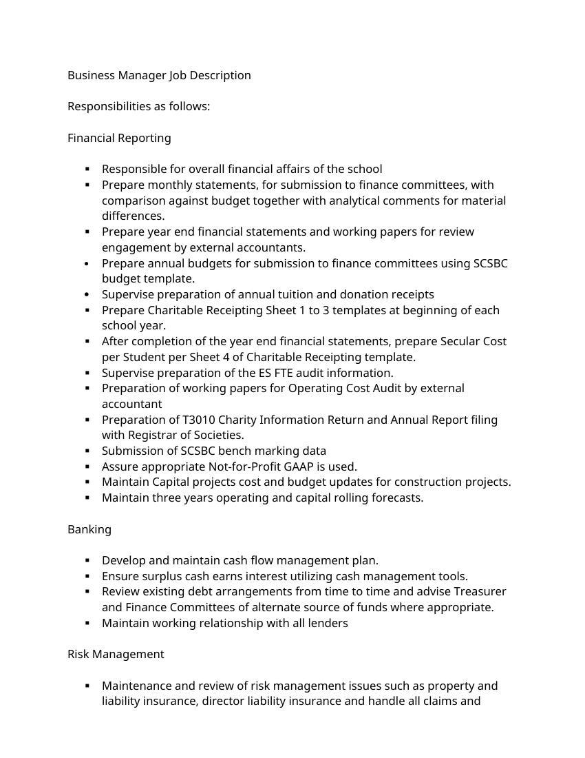 Sample Business Manager Job Description